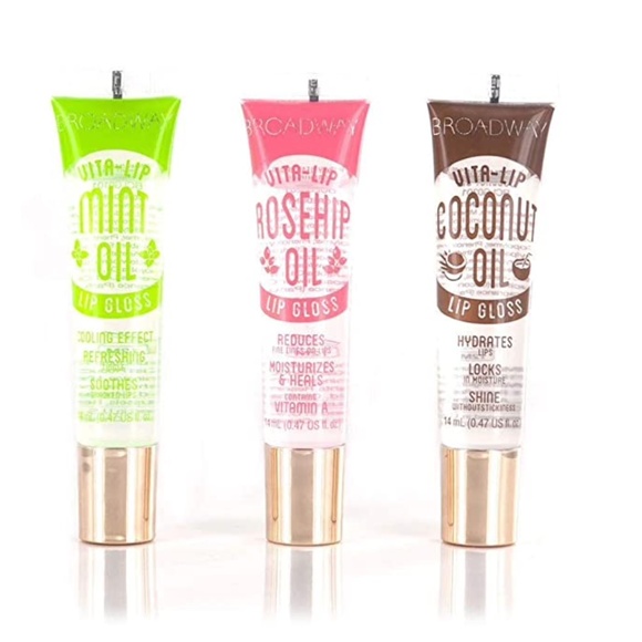 Broadway Vita-Lip Clear Lip Gloss (3PCS - Mint & Coconut & Rosehip Oil) NEW - Picture 1 of 2